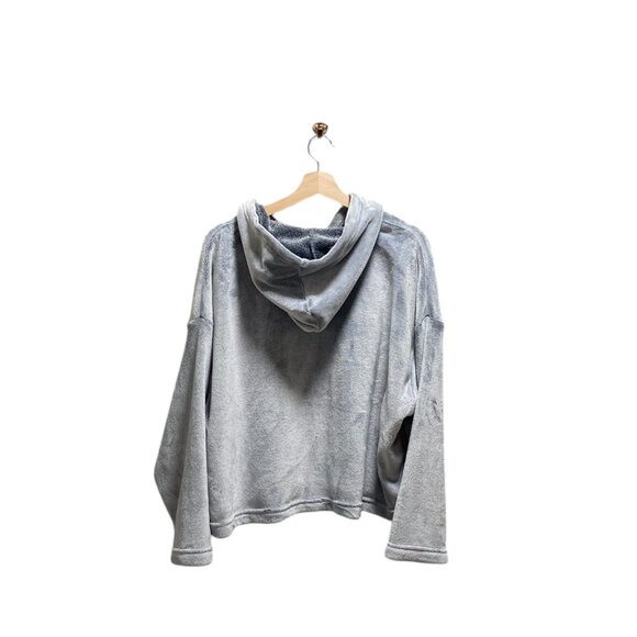 Joyspun Penguin Patch Cropped Teddy Hoodie Gray Size XL Cozy Winter Soft Casual - Picture 11 of 14